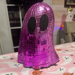 New Halloween Fall Disco Ball Mirrored Pink Sparkle Spooky Ghost Decor - 7”